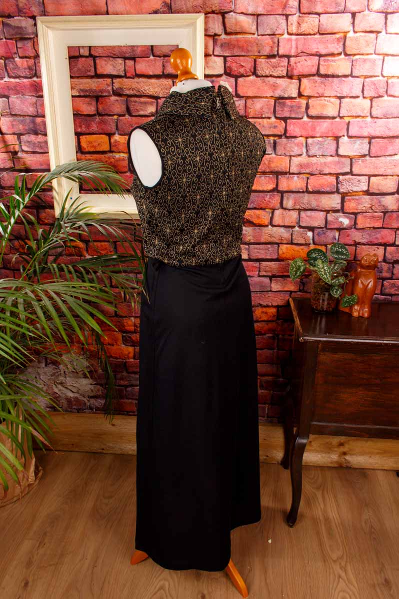 70er Abendkleid schwarz gold