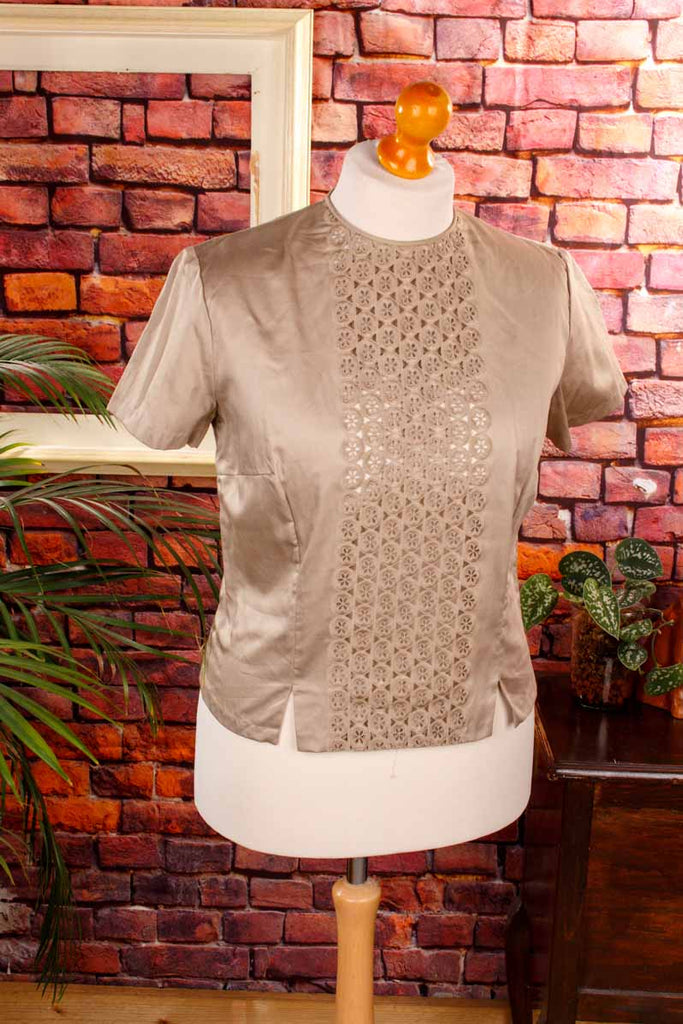 60s Bluse beige Lochspitze