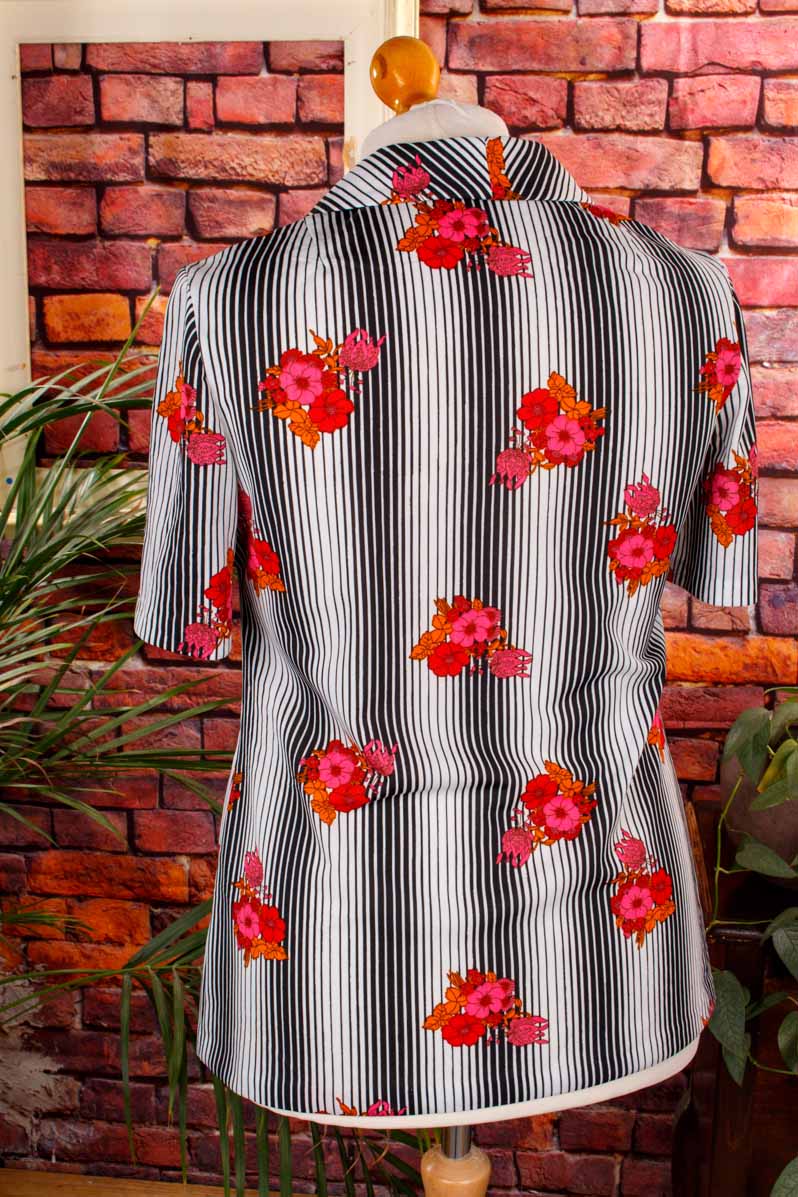 70s Bluse Streifen und Blumen