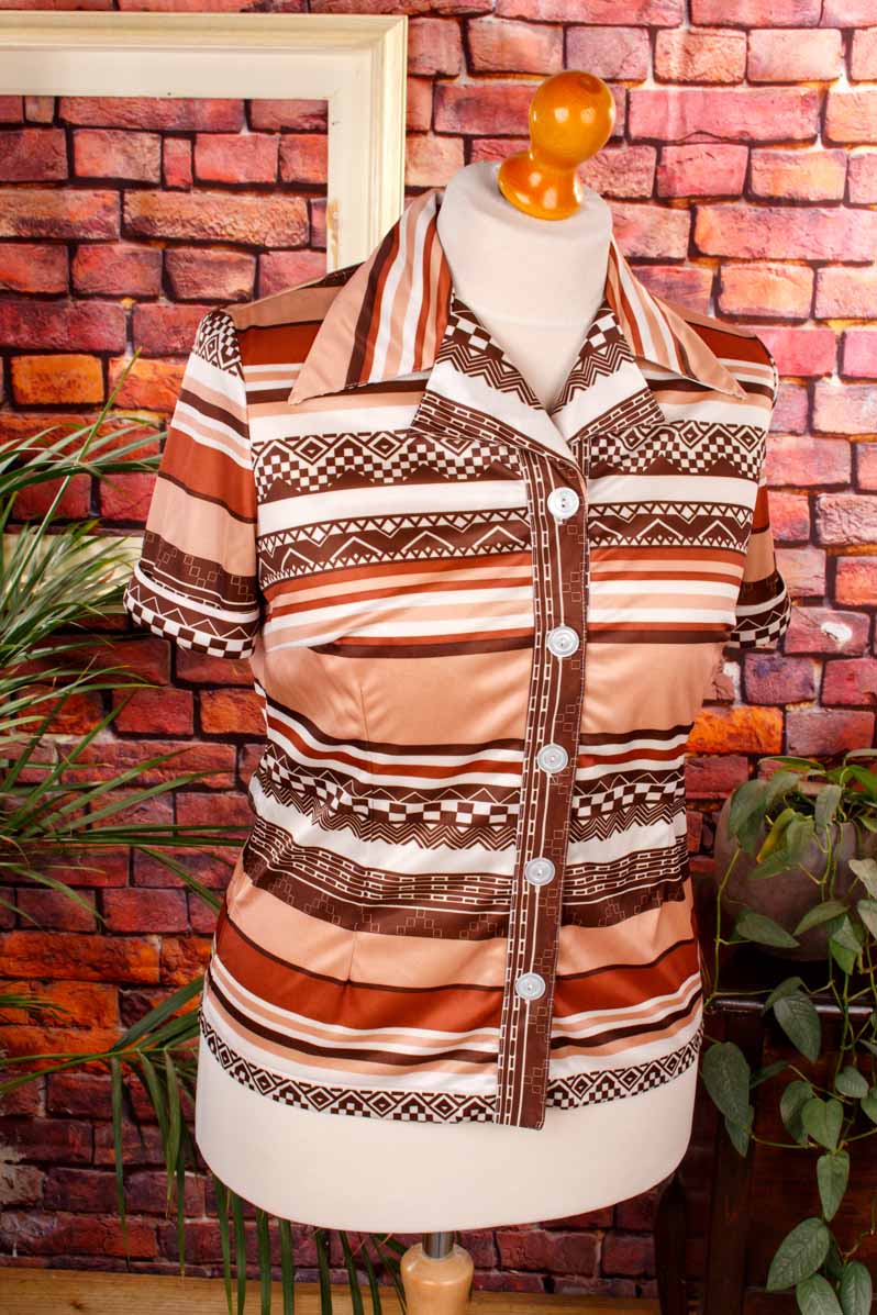 Vintage Stretchbluse braun Muster