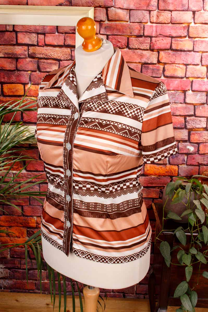 Vintage Stretchbluse braun Muster