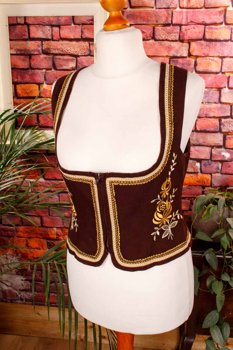 Dirndl Mieder braun bestickt