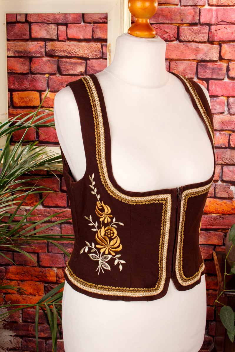 Dirndl Mieder braun bestickt