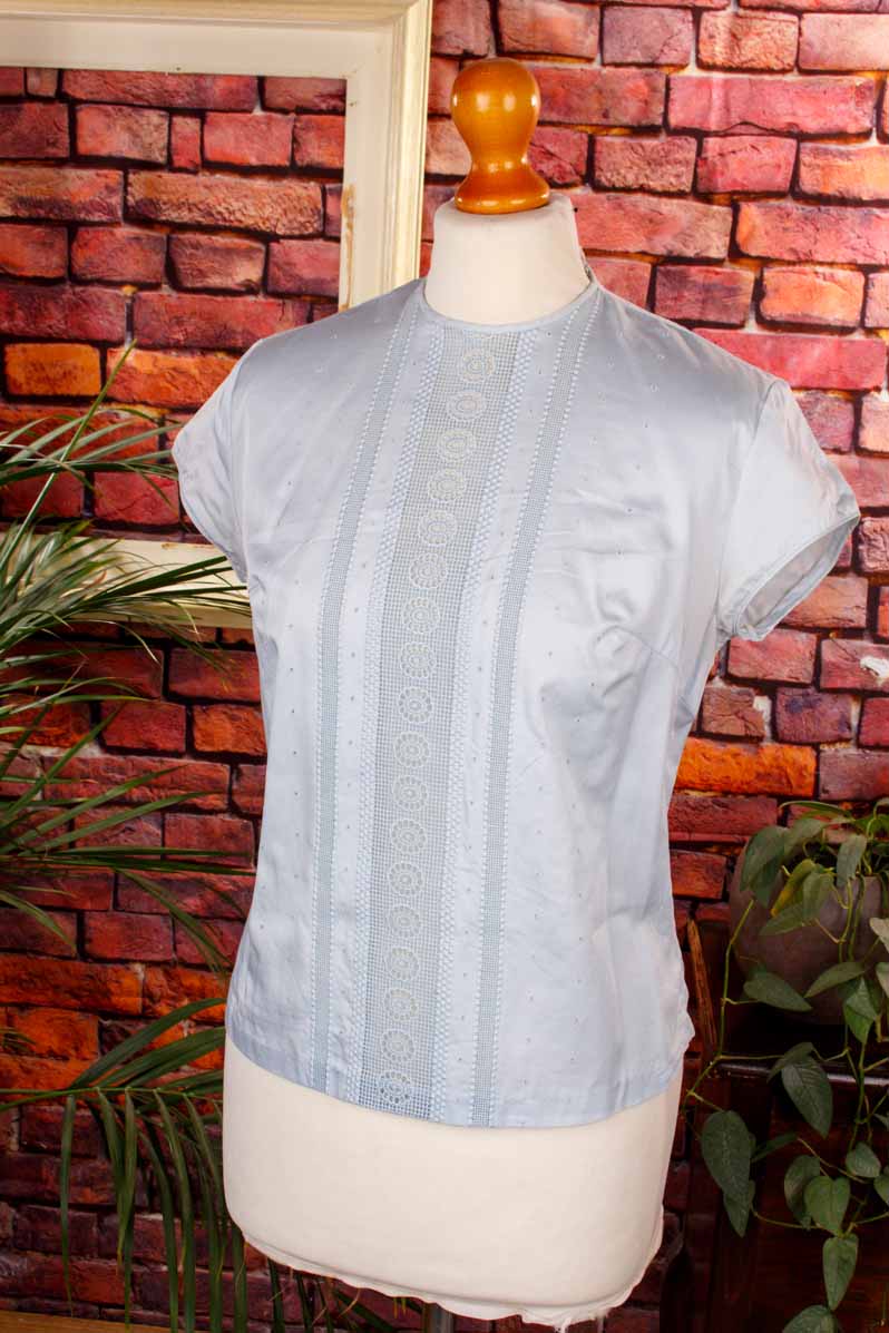 Baumwolle Top babyblau Spitze