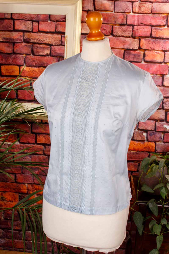 Baumwolle Top babyblau Spitze