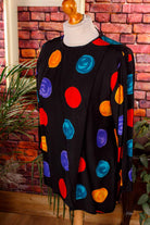 80s Viskose Top schwarz bunt Punkte