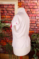 80s Disco Bluse weiß pink Punkte