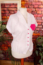 80s Disco Bluse weiß pink Punkte