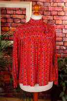 asymmetrische Seidenbluse rot bunt