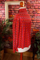 asymmetrische Seidenbluse rot bunt