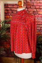 asymmetrische Seidenbluse rot bunt