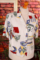 Kurzarm 90s Bluse bunt Leinenmix