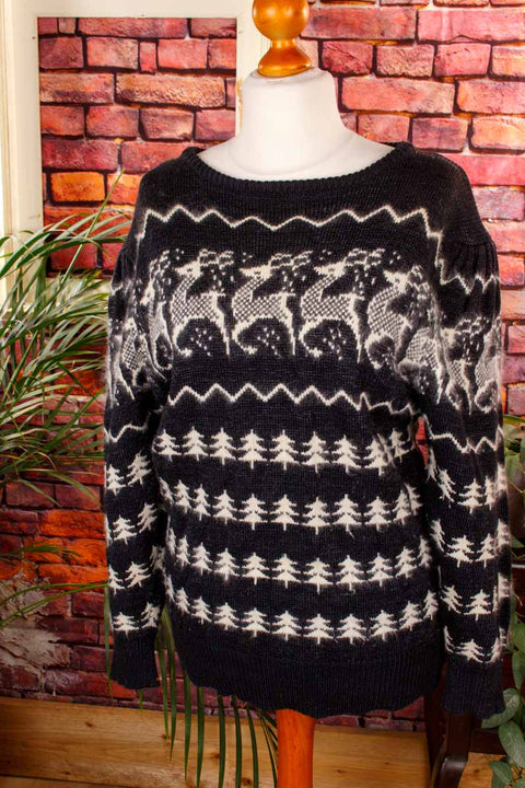 Winterpulli grau Rentiere