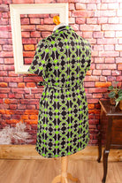 70er Stretchkleid grün schwarz Muster