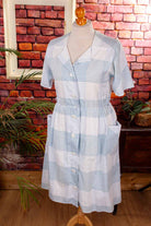 kariertes Baumwollkleid blau weiß