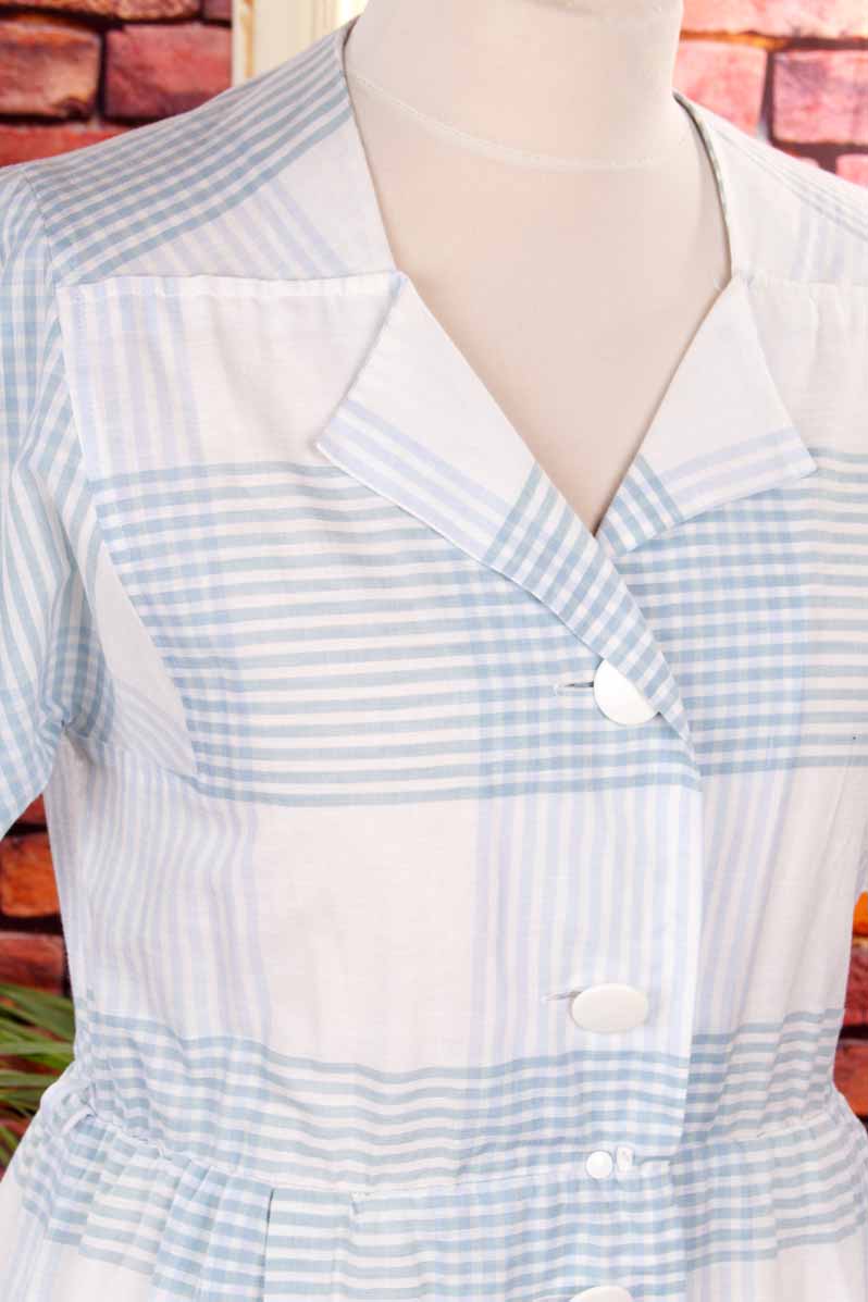 kariertes Baumwollkleid blau weiß