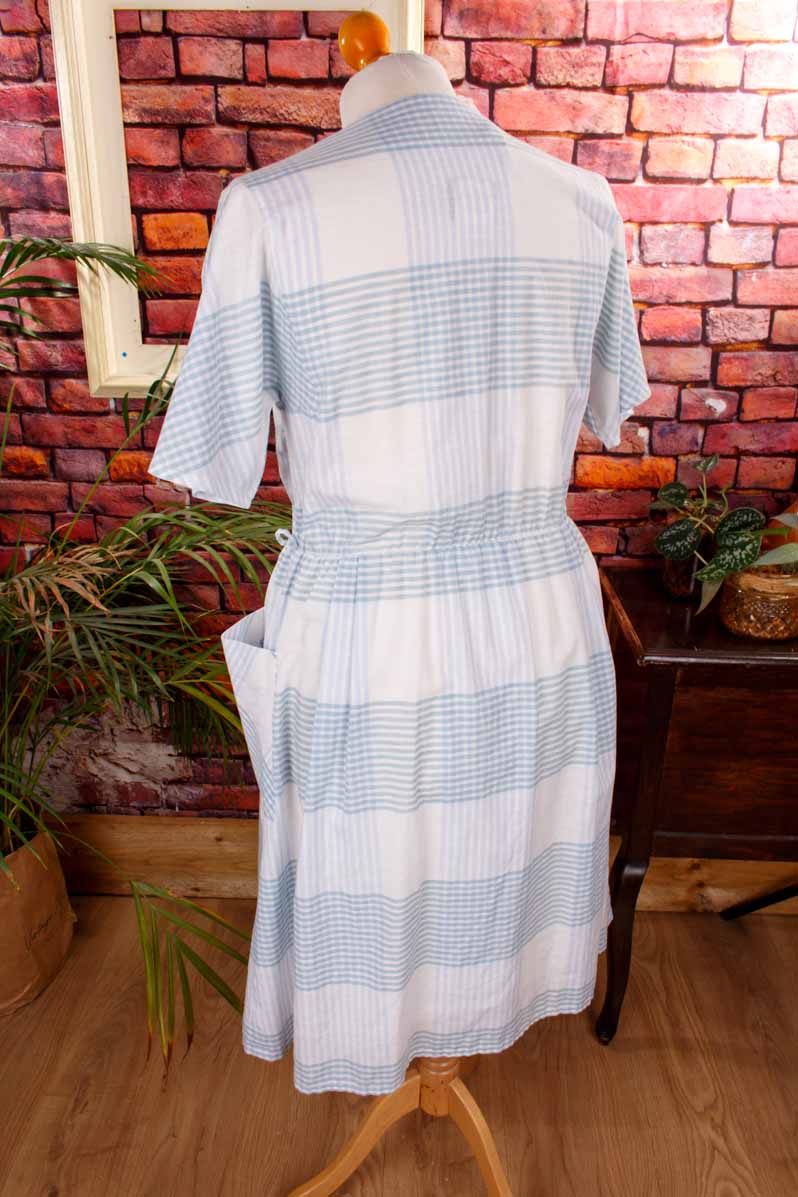kariertes Baumwollkleid blau weiß