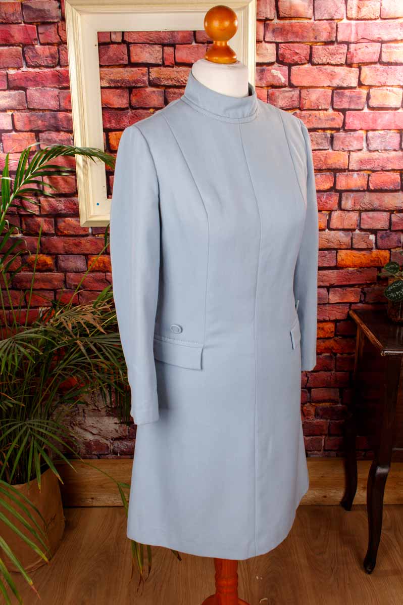 60s Kleid taubenblau Wollmix