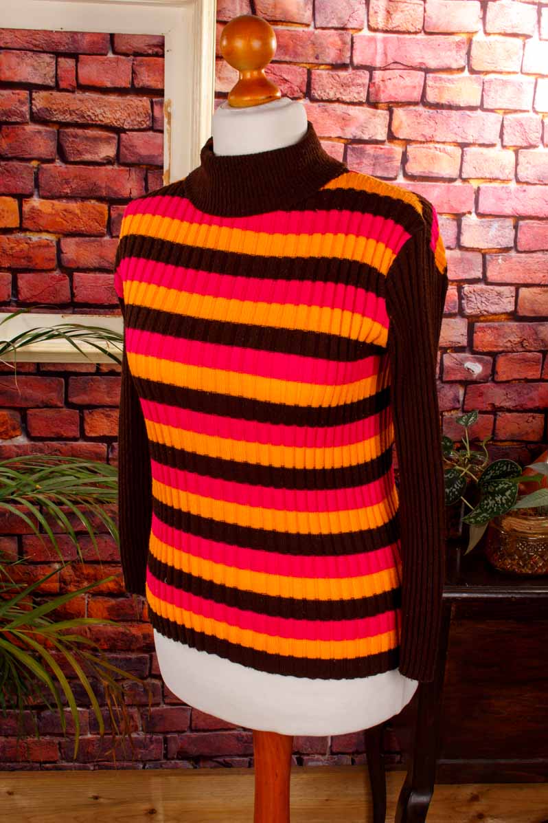 70s Ringelpulli braun orange
