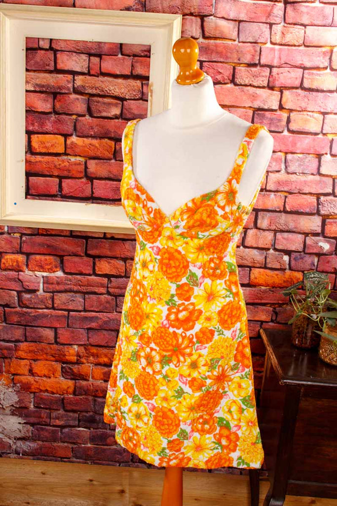 60s Frotteekleid orange Blumen