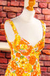60s Frotteekleid orange Blumen