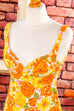 60s Frotteekleid orange Blumen