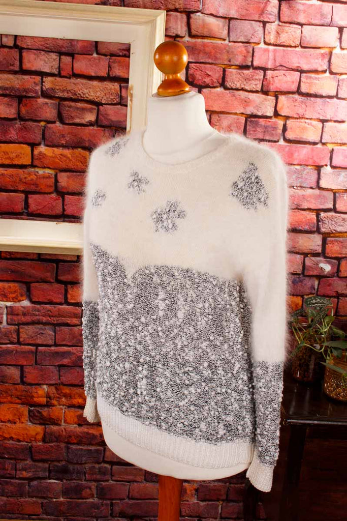 Angora Pullover weiß grau
