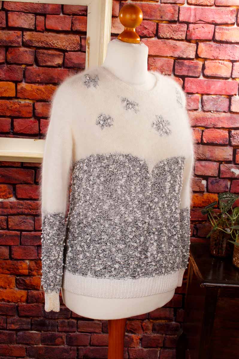 Angora Pullover weiß grau