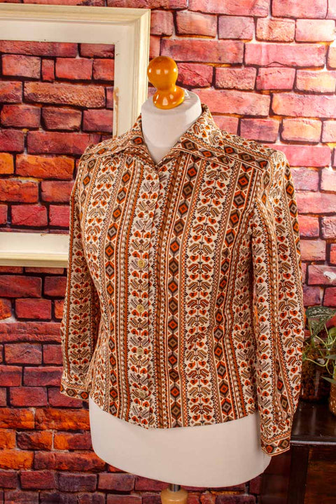70s Disco Bluse braun Muster