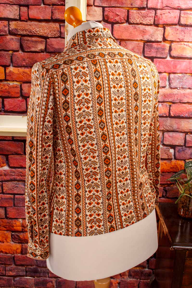 70s Disco Bluse braun Muster
