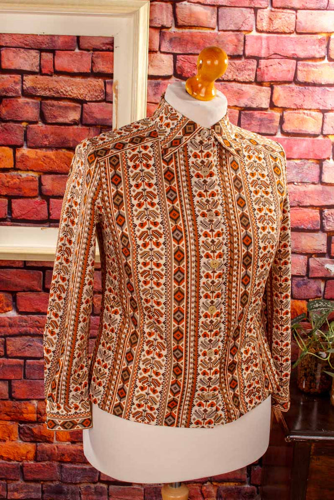 70s Disco Bluse braun Muster