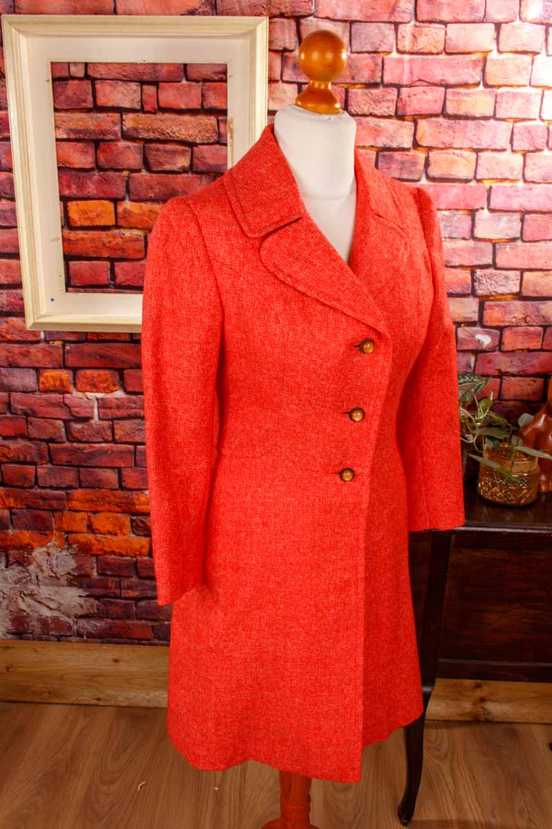 60s Wollmantel rot meliert