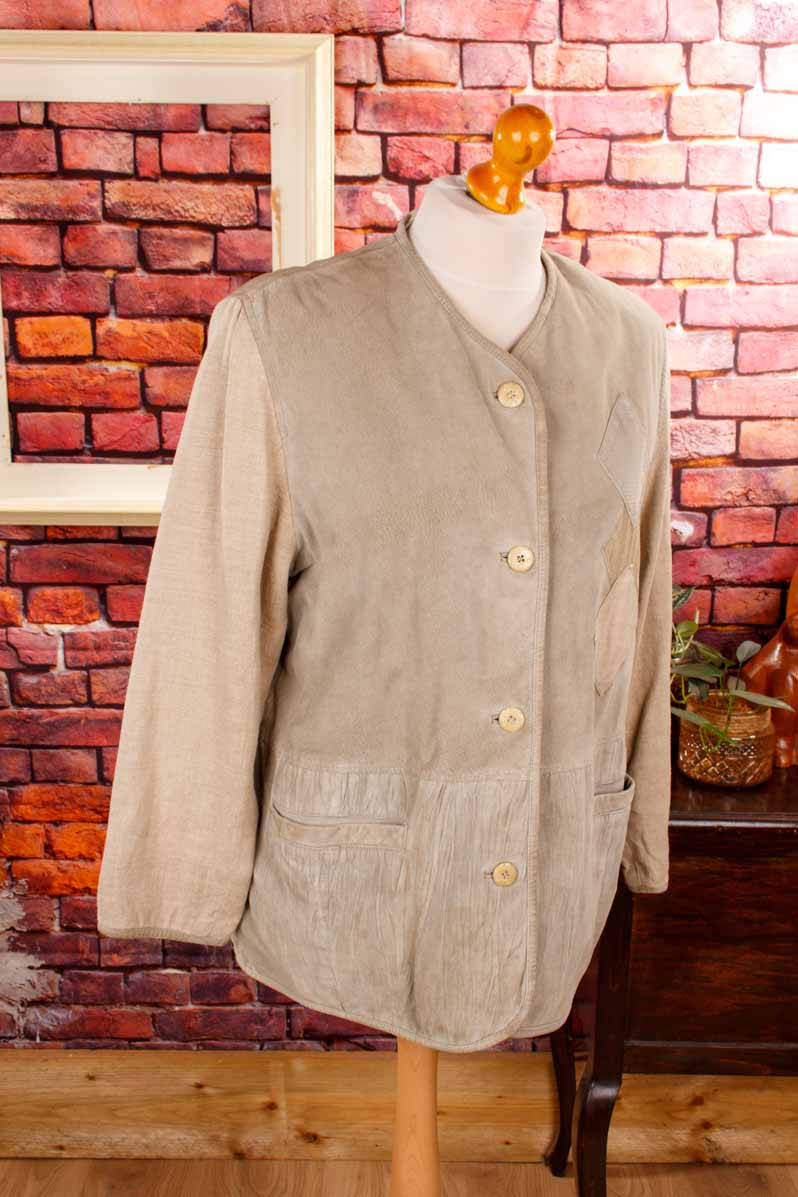 Landhaus Lederjacke mit Leinen