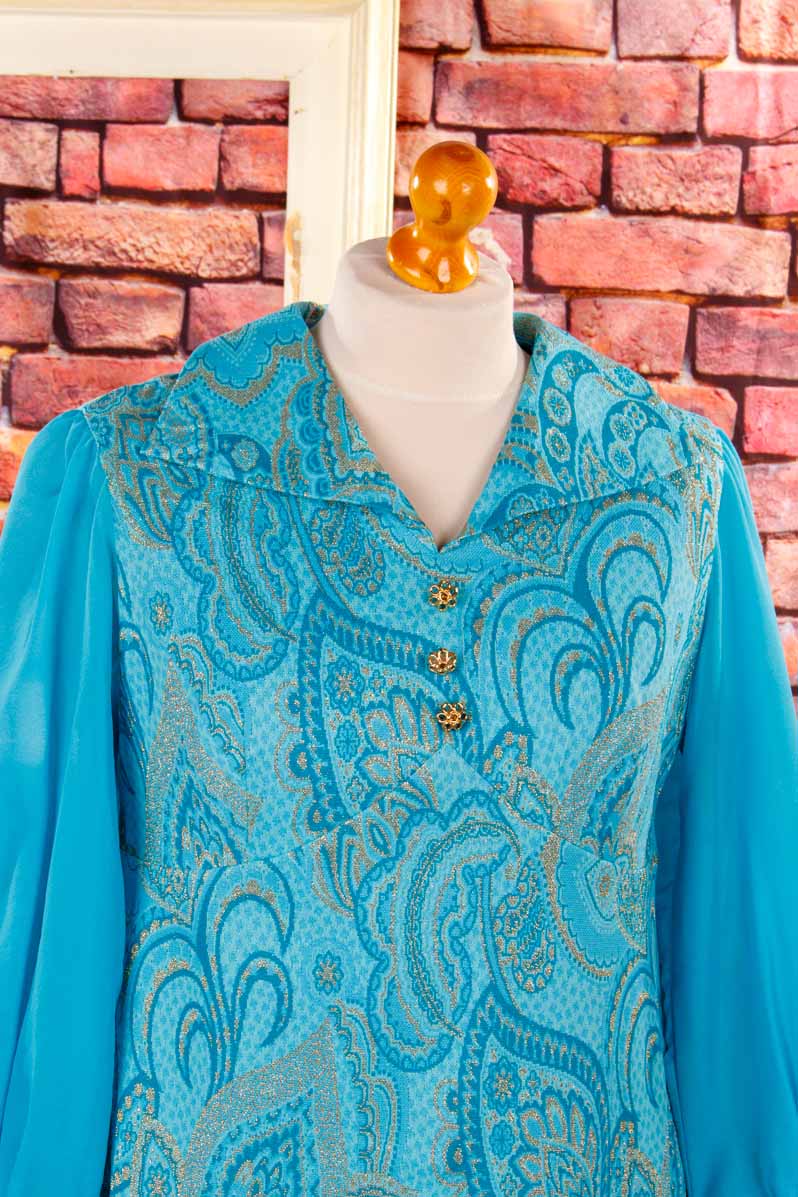 70s Disco Brokatkleid türkis
