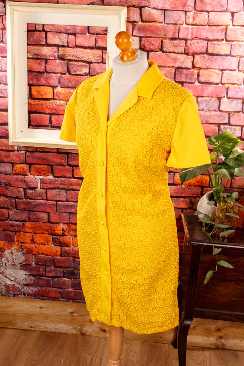 70s Disco Kleid leuchtend gelb