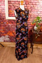 70s Abendkleid schwarz bunt