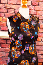 70s Abendkleid schwarz bunt