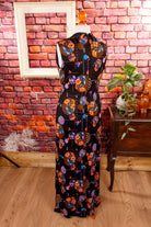 70s Abendkleid schwarz bunt