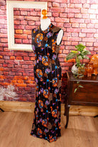 70s Abendkleid schwarz bunt