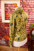 70s Stretchbluse grün Blättermuster