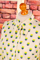 DDR Bluse beige grün Muster