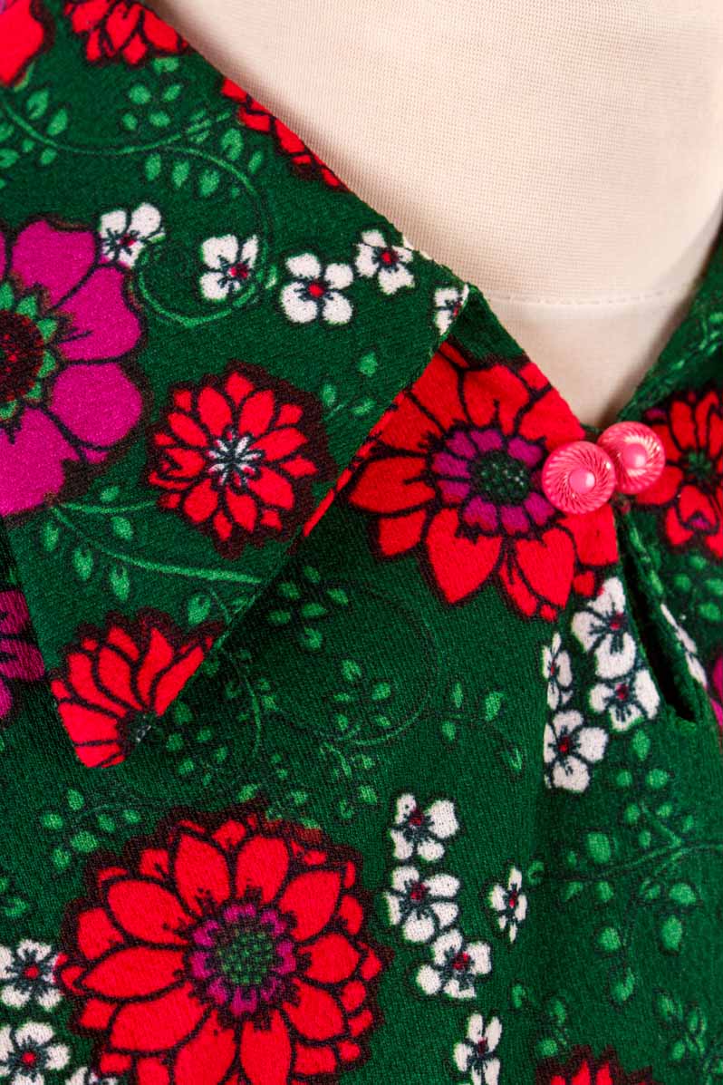 70s Bluse Top grün pink