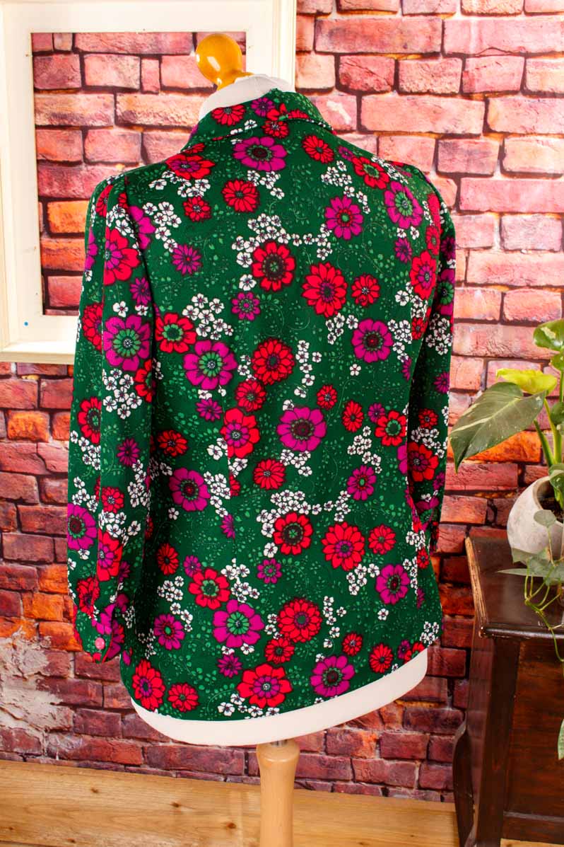 70s Bluse Top grün pink