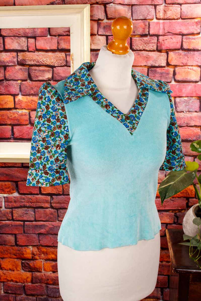 Samt Top türkis Megakragen