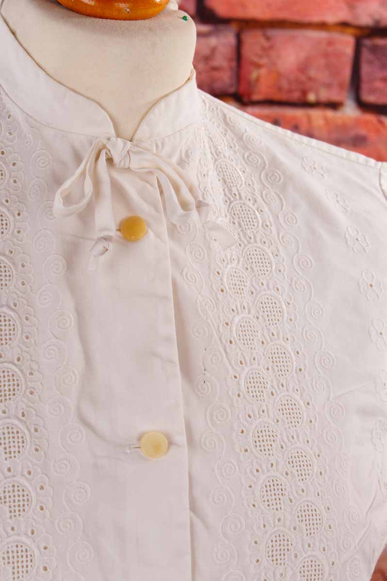 50s Baumwollbluse weiß Lochspitze