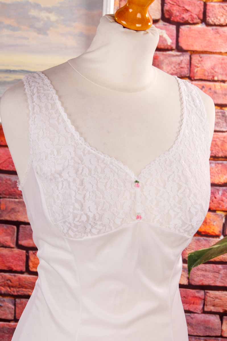 Perlon Unterkleid weiß Spitze