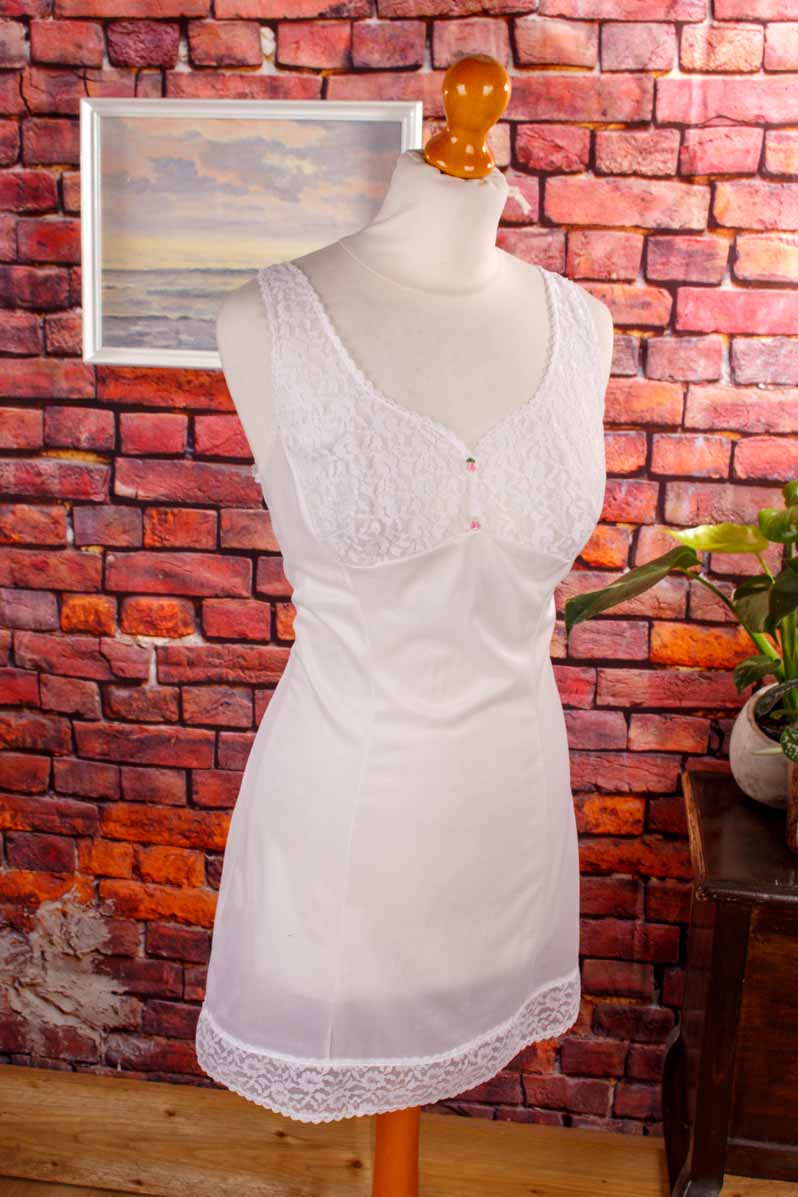 Perlon Unterkleid weiß Spitze