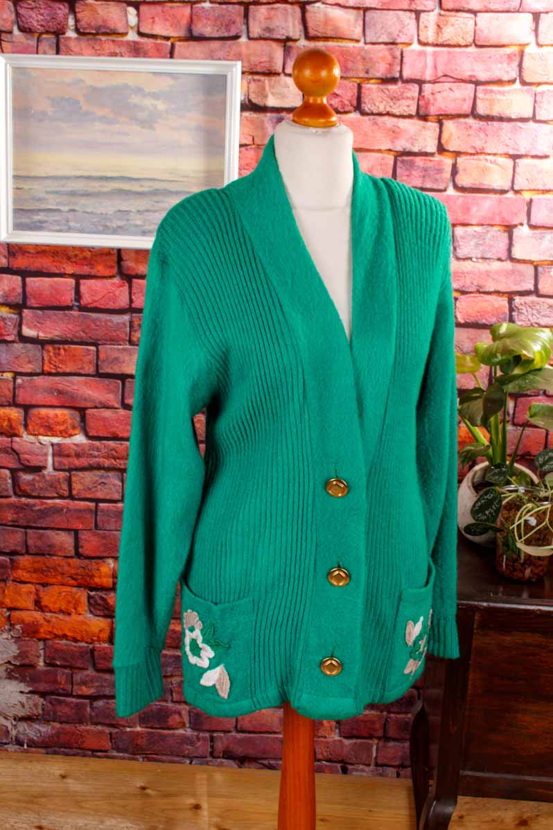 Vintage Strickjacke smaragdgrün