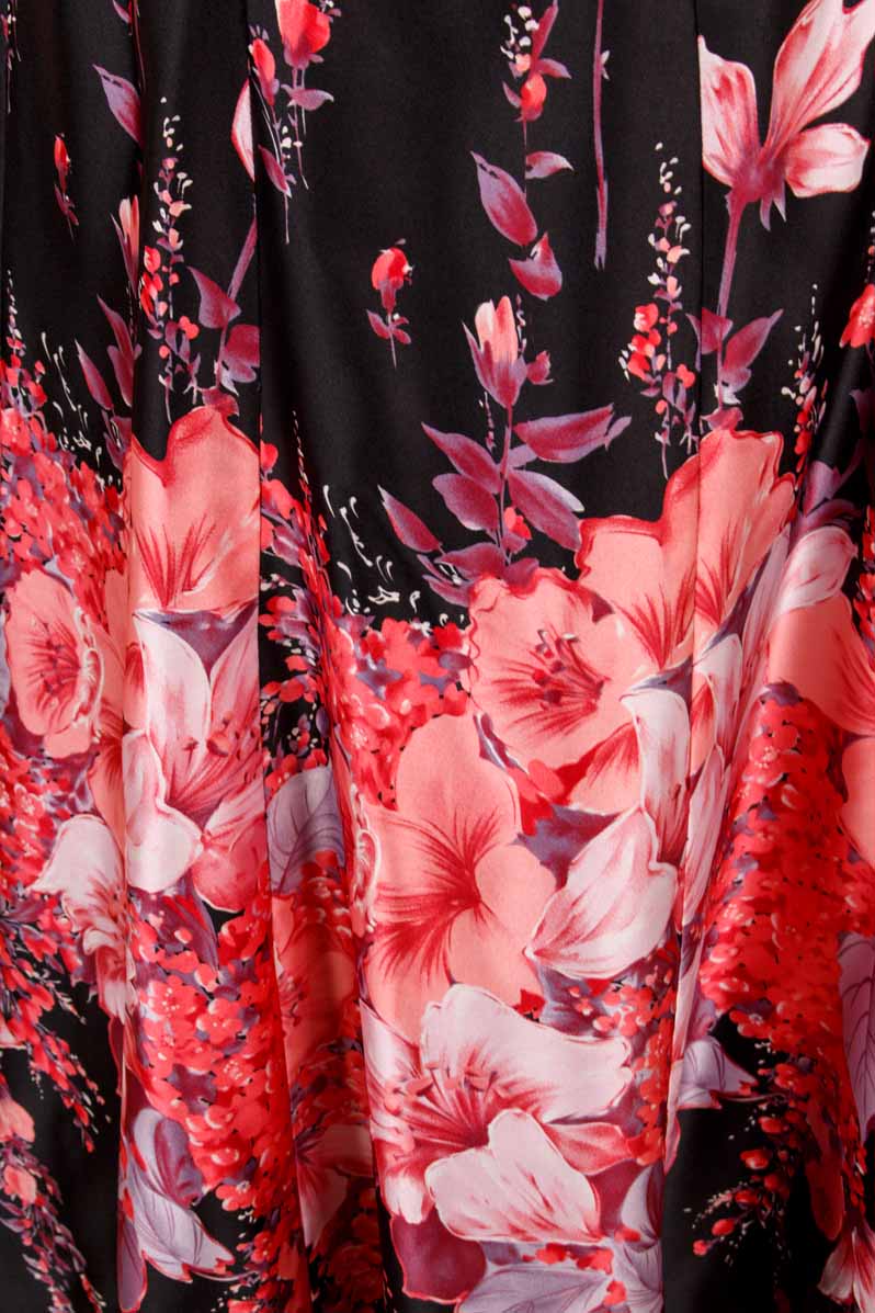 70s Maxikleid schwarz pink Blumen
