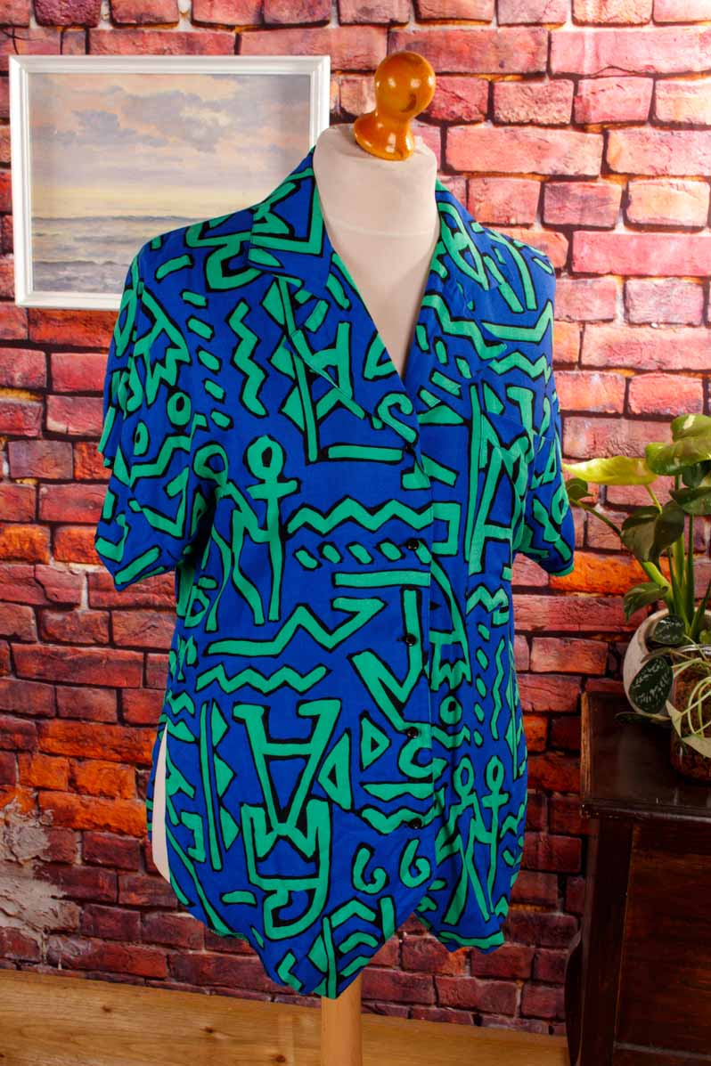 90s Viskose Hemdbluse abstrakt